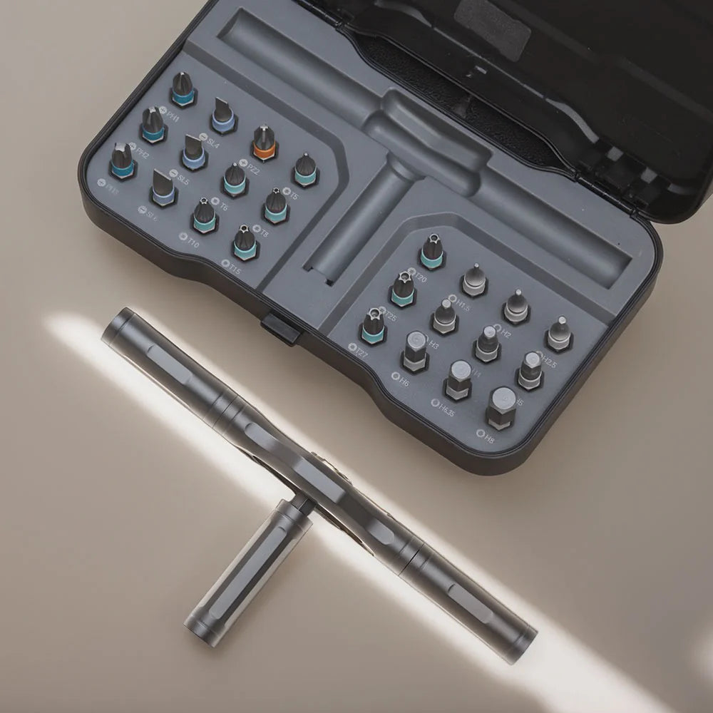 Juego de Destornilladores Ratchet 24 en 1, Juego de Puntas de Acero de Alta Calidad, Mango de Trinquete Multifuncional