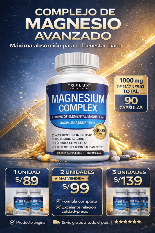 Magnesio Complex 1000 mg 90 cápsulas – 8 Tipos de Magnesio en un solo Producto